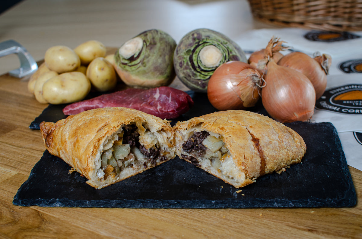 Cooked cross section of Traditional Steak Cornish Pasty
